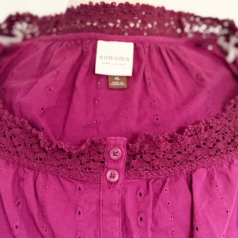 NEW Sonoma Short Sleeve Peasant Top w/ Tank Blouse Shirt XL Burgundy NWT - Picture 5 of 7